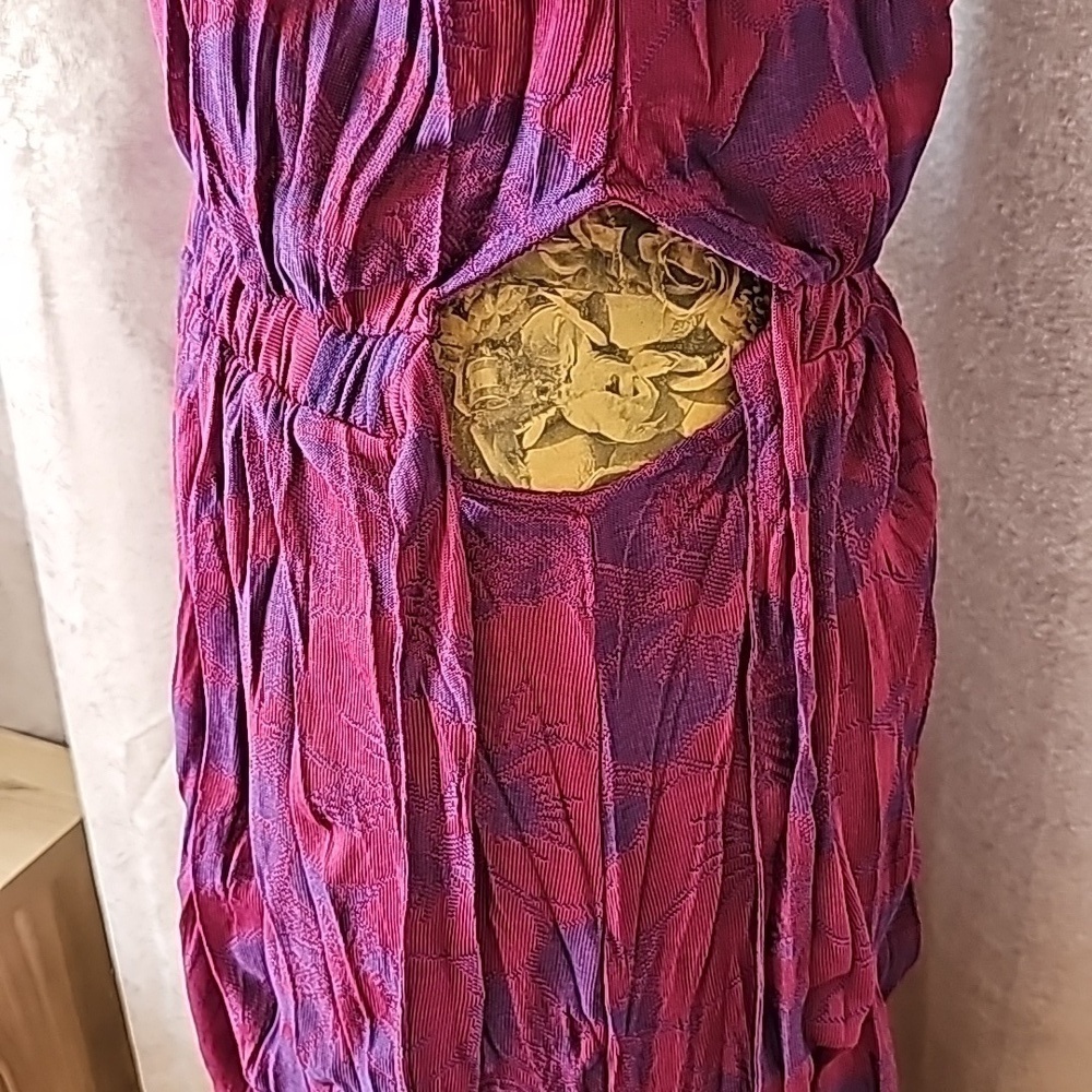 NWOT Zara Wrinkled Jacquard Maxi Dress Small Maroon Purple Floral Design - Picture 4 of 9